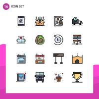 User Interface Pack of 16 Basic Flat Color Filled Lines of coffee truck certificate rush delivery Editable Creative Vector Design Elements