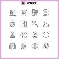 Pack of 16 creative Outlines of page extension online document video camera Editable Vector Design Elements