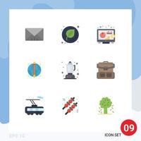 9 User Interface Flat Color Pack of modern Signs and Symbols of backpack kitchen seo food success Editable Vector Design Elements