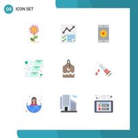 9 User Interface Flat Color Pack of modern Signs and Symbols of label mailing report mail poniter Editable Vector Design Elements