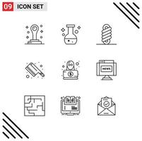 Stock Vector Icon Pack of 9 Line Signs and Symbols for communications spy spring hacker knife Editable Vector Design Elements