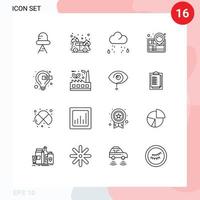 Group of 16 Modern Outlines Set for seo idea weather bulb pin Editable Vector Design Elements