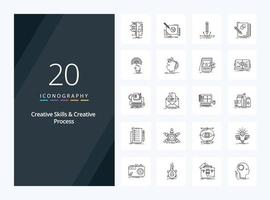 20 Creative Skills And Creative Process Outline icon for presentation vector