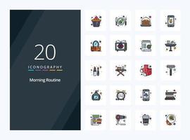 20 Morning Routine line Filled icon for presentation vector