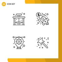 4 Universal Line Signs Symbols of city bulb stop rocket illustration Editable Vector Design Elements