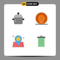 conjunto de pictogramas de 4 iconos planos simples de cocina recreación atletismo mapa elementos de diseño vectorial editables vector