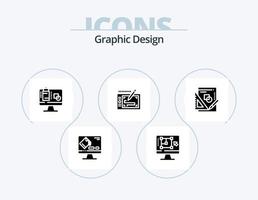 Graphic Design Glyph Icon Pack 5 Icon Design. tablet . presentation. designing tool . data . computer vector