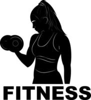 mujer en entrenamiento. aptitud física. mancuernas silueta. logo. deporte. gimnasia. culturismo. vector