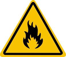 Flammable substances sign. Yellow triangle with flame inside. Caution and warning. vector