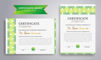 Green and gold color Certificate of appreciation template, Clean modern certificate with gold badge. Certificate border template with luxury and modern line pattern. Diploma vector template.