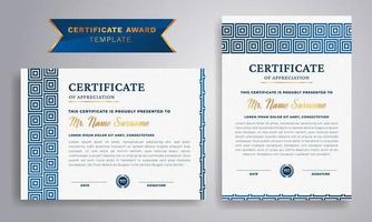 Blue and gold certificate of appreciation border template with luxury badge and modern line pattern. For award, business, and education needs. vector