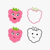 Set of different variants illustrations of a pink raspberry character with eyes and a smile vector