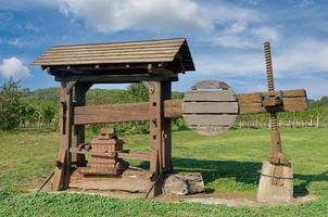 historic wooden wine press in vineyard of Prellenkirchen,lower Austria photo