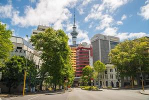 Auckland, New Zealand - March 05 2017 - Auckland downtown with Sky tower in the centre of picture, Auckland, New Zealand. photo