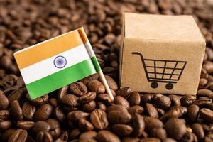 Indea flag on coffee bean, import export trade online commerce concept. flag on coffee bean, import export trade online commerce concept. photo