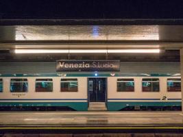 Venice St. Lucia railway station at night where Trenitalia trains stop, 2022 photo