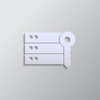 Database, server, key paper style, icon. Grey color vector background- Paper style vector icon