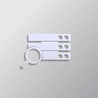 Database, server, search paper style, icon. Grey color vector background- Paper style vector icon