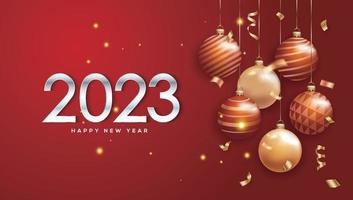 Diseño de fondo de efecto de texto de número de feliz año nuevo 2023. tarjeta de felicitación, pancarta de cumpleaños, póster. ilustración vectorial de lujo. vector
