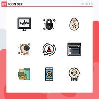 Set of 9 Modern UI Icons Symbols Signs for digital music security mind egg Editable Vector Design Elements