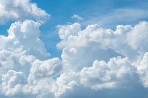White fluffy clouds on blue sky. Soft touch feeling like cotton. White puffy cloudscape. Beauty in nature. Close-up white cumulus clouds texture background. Sky on sunny day. Pure white clouds. photo