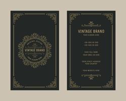 Luxury vintage vertical business card ornament logo template, retro flourishes ornament frame design vector