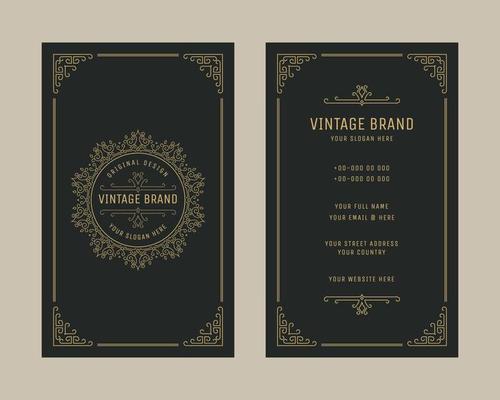 Luxury vintage vertical business card ornament logo template, retro flourishes ornament frame design