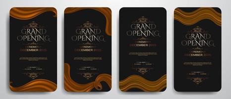 Grand opening elegant luxury banner social media story template with red curtain, silk swirl, black background vector