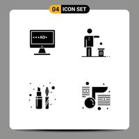 Modern Set of 4 Solid Glyphs Pictograph of tv thought screen idea eye Editable Vector Design Elements