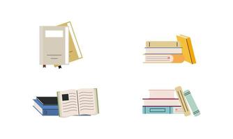 Set of books for reading, literature, dictionaries, encyclopedias, planners with bookmarks. vector