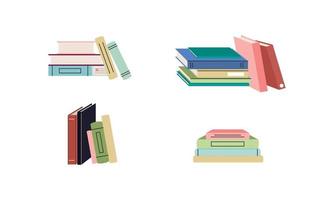 Set of books for reading, literature, dictionaries, encyclopedias, planners with bookmarks. vector