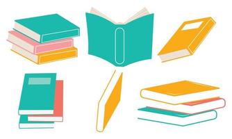 conjunto de libros para lectura, literatura, diccionarios, enciclopedias, planificadores con marcadores. vector