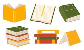 Set of books for reading, literature, dictionaries, encyclopedias, planners with bookmarks. vector