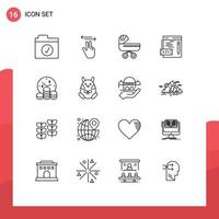 Group of 16 Modern Outlines Set for money business baby web coding Editable Vector Design Elements