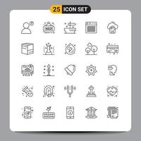 Mobile Interface Line Set of 25 Pictograms of server microchip giving cloud multimedia Editable Vector Design Elements