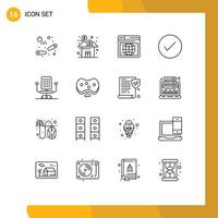 Mobile Interface Outline Set of 16 Pictograms of chair okay stock check arrow Editable Vector Design Elements