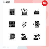 9 concepto de glifo sólido para sitios web móviles y aplicaciones desarrollo de proceso de tambor de brotes de pascua elementos de diseño vectorial editables vector