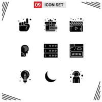 Set of 9 Modern UI Icons Symbols Signs for database switch movie mind human Editable Vector Design Elements