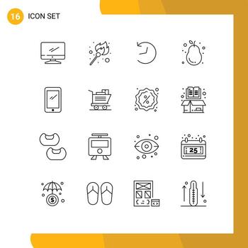 16 Universal Outlines Set for Web and Mobile Applications phone pear stick guava avocado Editable Vector Design Elements