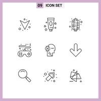 Group of 9 Modern Outlines Set for user wait new play console Editable Vector Design Elements