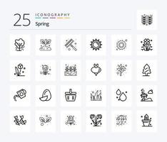 paquete de iconos de primavera de 25 líneas que incluye el clima. sol. rastrillo. primavera. brillo vector