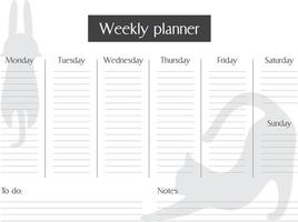 Weekly planner template. Vector design.