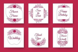 diseño de corona de flores y diseño de marco floral con elegante borde de flores de tarjeta de invitación de boda vector