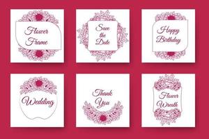 flower wreath design and floral frame design with elegant flowers border of wedding invitation card vector