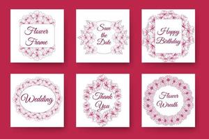 flower wreath design and floral frame design with elegant flowers border of wedding invitation card