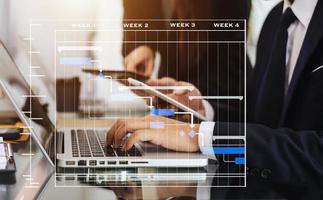 Project manager working and update tasks with milestones progress planning and Gantt chart scheduling diagram.business tram working photo