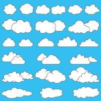 conjunto de nubes de dibujos animados aislado en un fondo azul vector