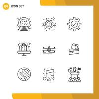 9 Thematic Vector Outlines and Editable Symbols of safety monitoring setting water food Editable Vector Design Elements