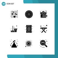 Editable Vector Line Pack of 9 Simple Solid Glyphs of camping life gift city cleaning Editable Vector Design Elements