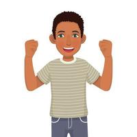 Happy young African man showing his fists and arm muscle confidence proud winning gesture vector